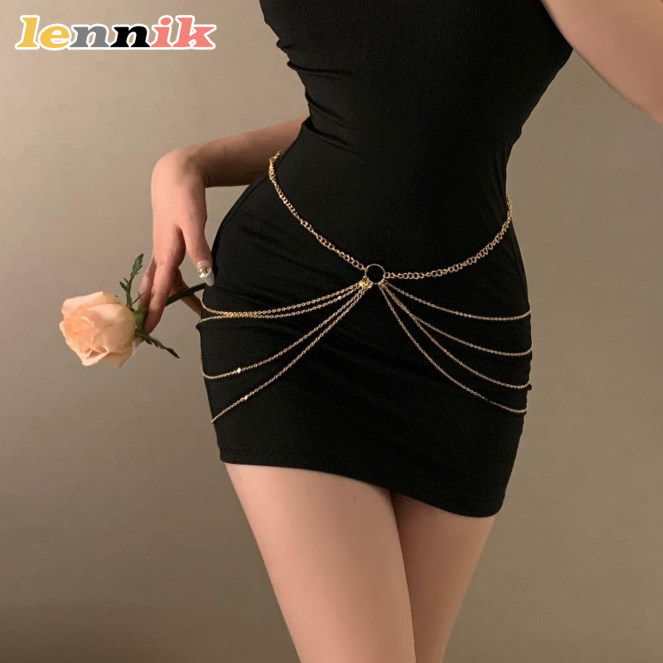 Body Jewelry Bulk - LENNIK Металлическая многослойная поясная цепочка с