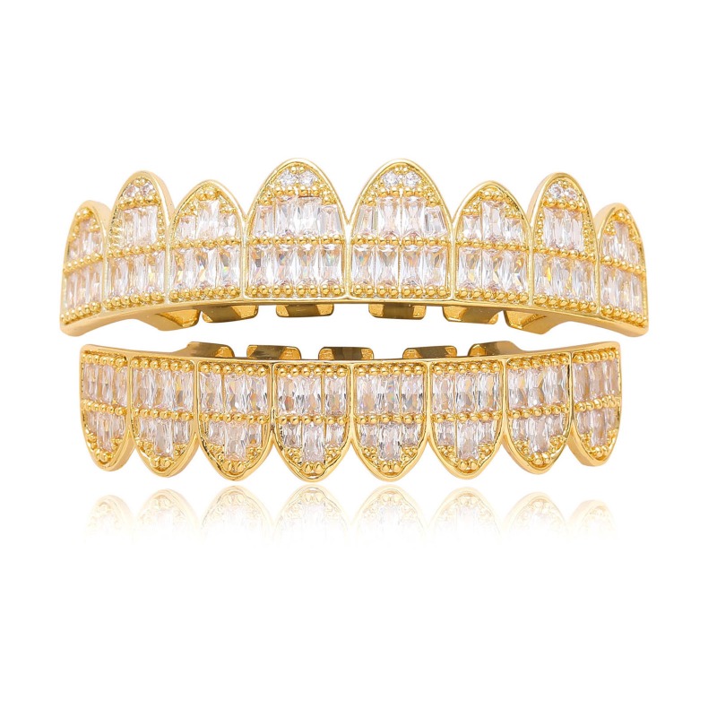 Body Jewelry Real Gold - Набор Т-образных квадратных зубных накладок с