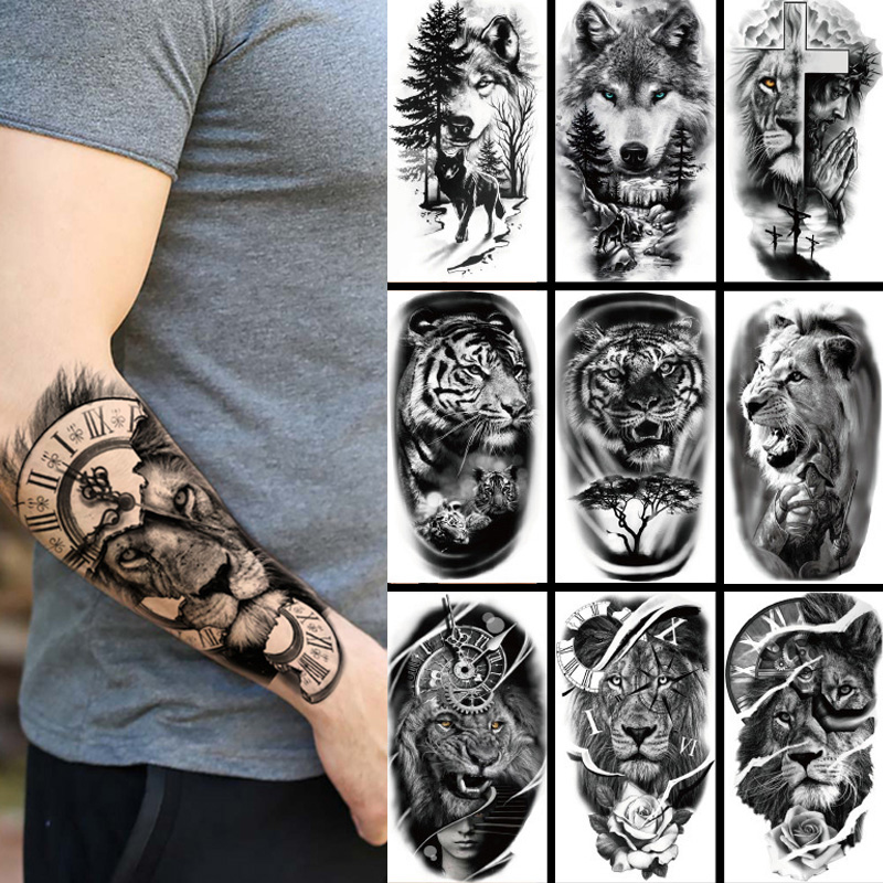 Body Jewelry Tunnels - Водостойкая Временная тату-наклейка, лес, большой тигр,