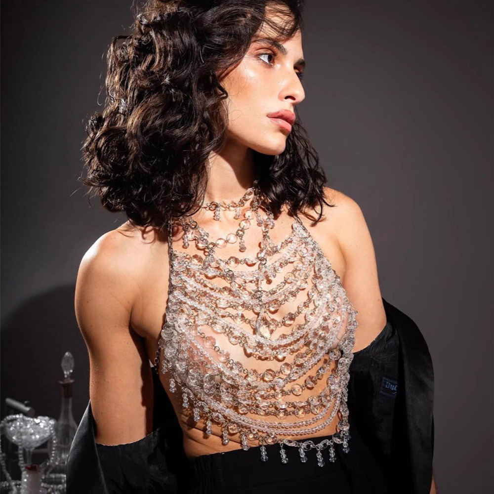 Body Jewelry Vest - Жилет ручной работы из бисера, прозрачный