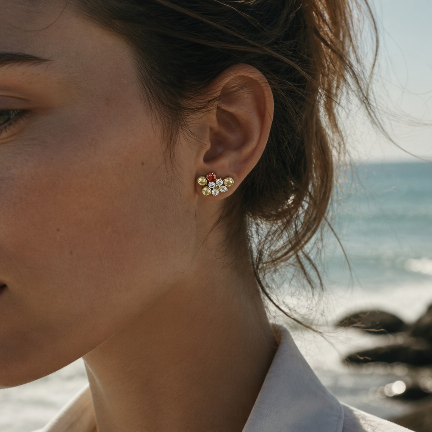 Cluster Stud Ear - Серьги-гвоздики из нержавеющей стали с цирконами