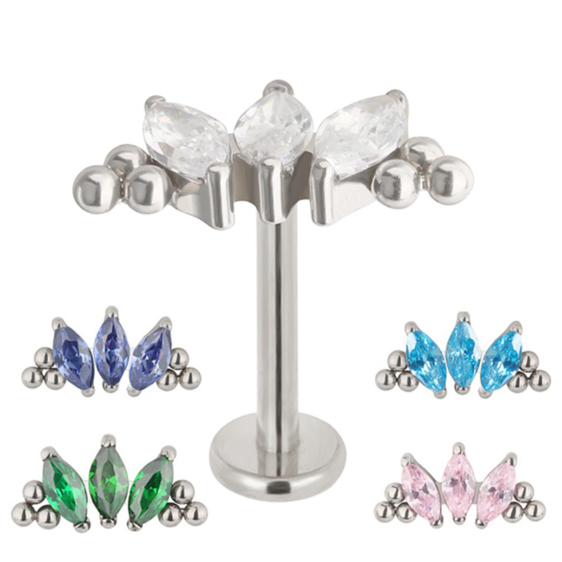 Cluster Stud Ear - Титановые серьги PIERC 3 CZ Marquise