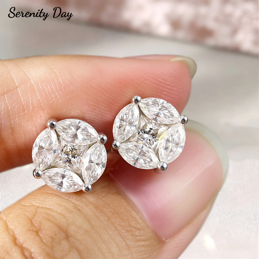 Cluster Stud Ear - Серьги-пусеты Serenity с муассанитом 10 мм
